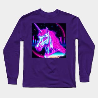 Synth Wave Chrome Unicorn Long Sleeve T-Shirt